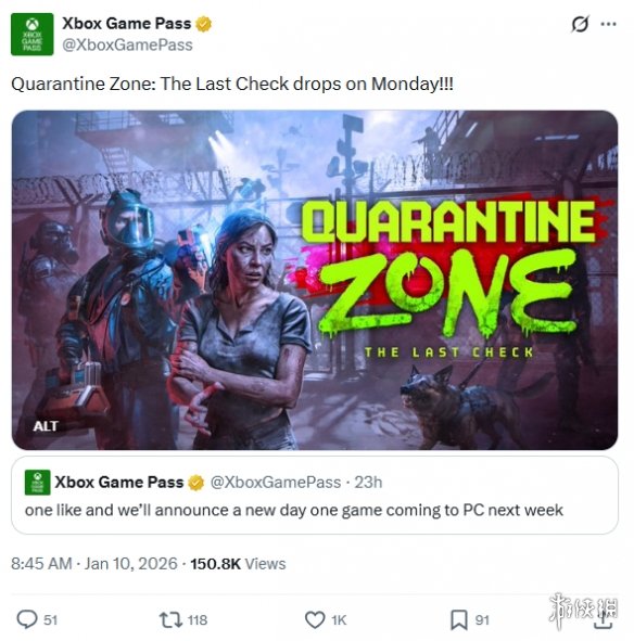 1月12日上线! Xbox官宣《检疫区 最后一站》加入PGP