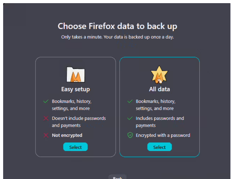 Firefox 火狐浏览器将推Win10转Win11原生备份工具，数据可全量加密迁移截图