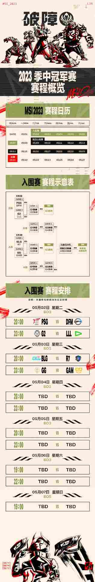 MSI入围赛赛程公布：首场PSG对阵DFM BLG在5月3日晚8点交手R7