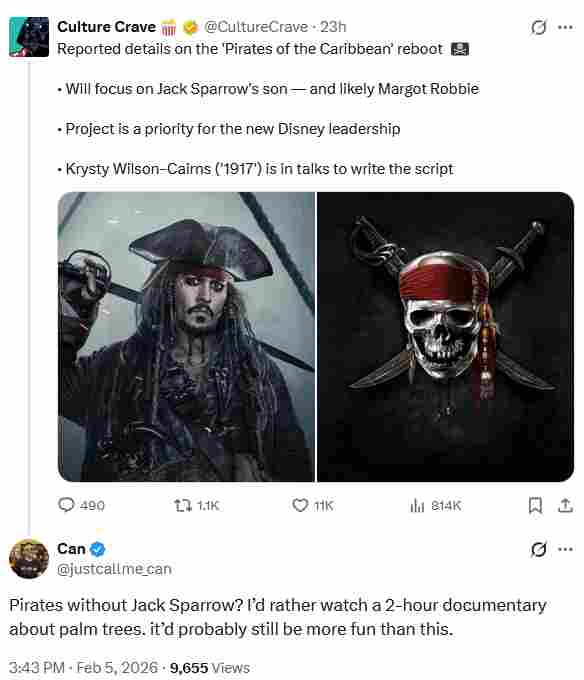 粉丝痛批《加勒比海盗》重启传闻：没杰克船长就别拍