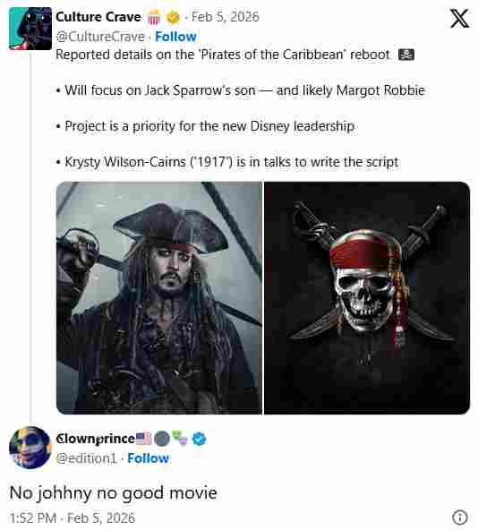 粉丝痛批《加勒比海盗》重启传闻：没杰克船长就别拍