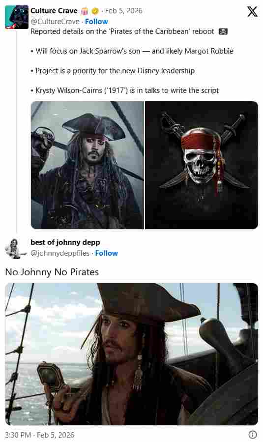 粉丝痛批《加勒比海盗》重启传闻：没杰克船长就别拍