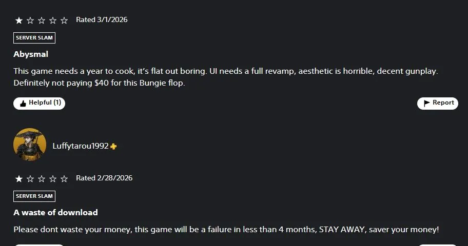 《马拉松》Beta测试Steam在线锐减 PS商城评价仅3星