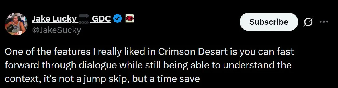 瞄准短视频玩家?《红色沙漠》支持对话两倍速快进